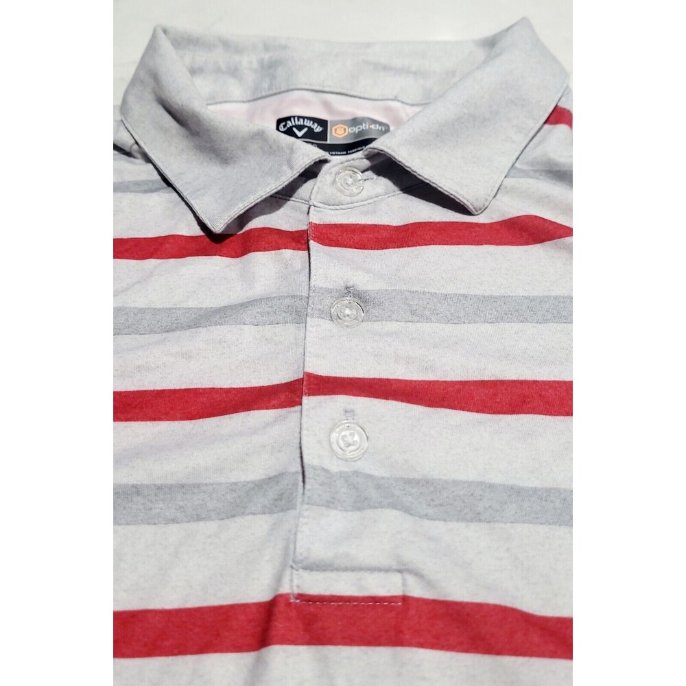 CALLAWAY OPTI-DRI GOLF Polo Shirt XL Gray Red Striped Moisture Wicking NWOT - Picture 7 of 12